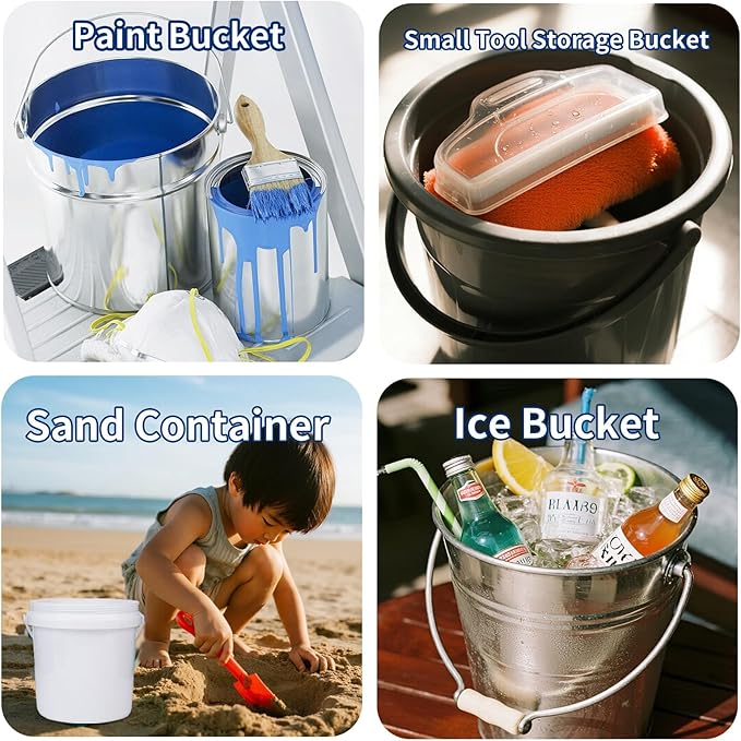 10 Pack Plastic Bucket for Painting, 2 Quart Paint Cans with Lid and Handle, 1/2 Gallon Paint Containers Small Plastic Paint Water Pail All Purpose for Art Crafts Projects Garage Organization (White)