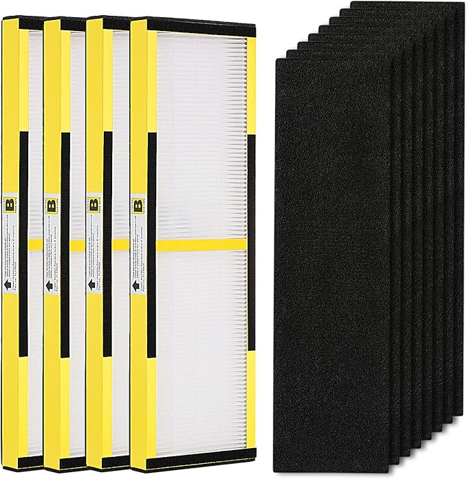 4 Pack FLT4825 True HEPA Filter B Replacement with Activated Carbon Pre-Filters Compatible with Guardian Air Purifier AC4825 AC4300 AC4800 AC4900 AC4850