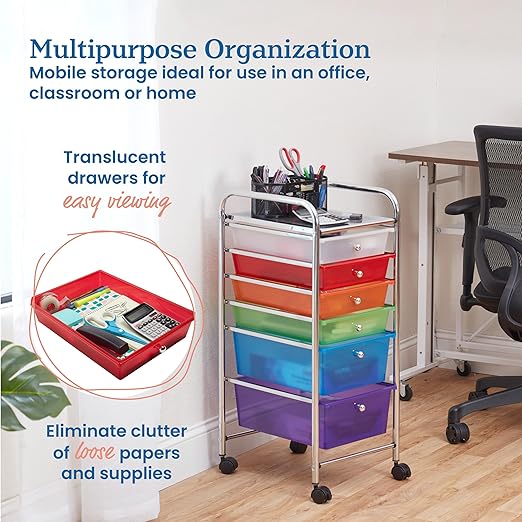 ECR4Kids 6-Drawer Everyday Mobile Organizer, Storage Cart, Assorted