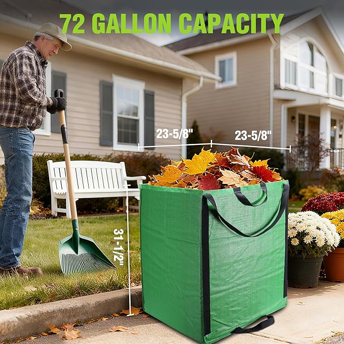 WORKPRO Heavy Duty 72-Gallon Reusable Yard Waste Bags, Self-standing Leaf and Lawn Bags with Reinforced Handles, Garden Waste Bags for Debris, Leaves, Grass, and Outdoor Recycling, Green
