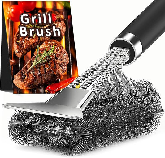TNTOR Grill Brush with Scraper, 18" Adjustable Handle BBQ Grill Brush for Outdoor Grill, Extra Strong Grill Cleaner Accessories for Grill/Smoker/Gas/Charcoal Grill Cleaning-Grill Gifts for Men/Dad