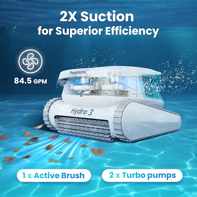(2026 Upgrade) Hydro 3 All-in-one Pool Vacuum Robot, 200mins Runtime Cordless Pool Cleaner, 2 150W Brushless Motor+Floor/Wall/Waterline Scrubber Brush,Ideal for Inground/Above-Ground Swimming Pools