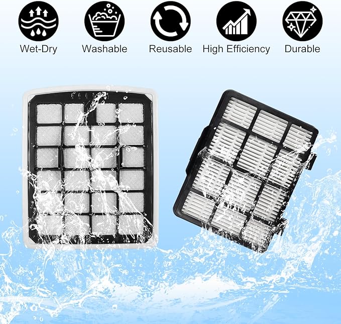 4 Pack Filters Replacement Parts for EUREKA NEN180 / NEN186BL Bagless Canister Vacuum Cleaner Accessories Include 2 Dust Cup Filters Element & 2 Filters