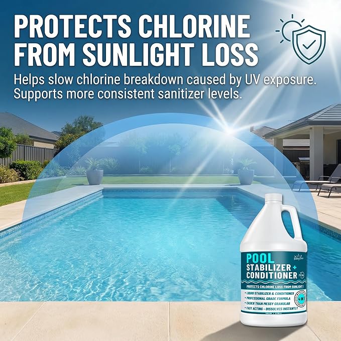 Pool Stabilizer - Cyanuric Acid Pool Stabilizer, Liquid Chlorine Stabilizer for Pool Chemicals, Swimming Pool Conditioner Stabilizer, for Salt Pool & Chlorine, 1 Gallon