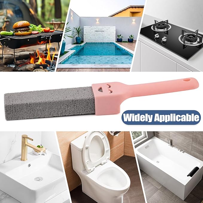 Navona 10 Pack Pumice Stone Scouring Sticks with 2 Universal Handles, Grey Pumice Stone Cleaner for Cleaning Toilets, Bathrooms, Kitchens, Spas and Pools