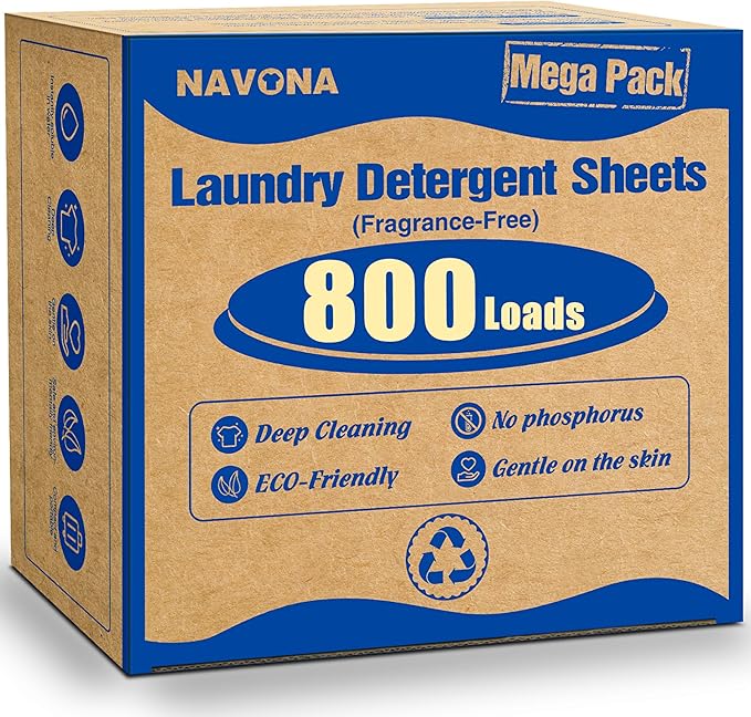 800 Loads Mega Pack Laundry Detergent Sheets, Eco-friendly Laundry Sheets, Powerful Cleaning, Suitable for Homes, Dorms, and Apartments- [Fragrance-Free]