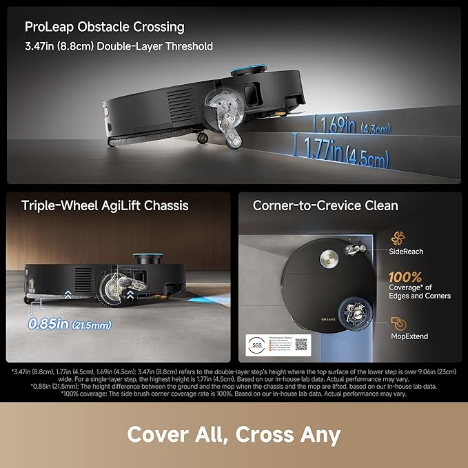 DREAME X60 Max Ultra Complete Robot Vacuum and Mop, Upgraded from X50 Series, 3.13in (7.95cm) Ultra-Thin Design, 35,000Pa Suction, Self Emptying&Refilling, Mop Self-Cleaning, 280+ Obstacle Avoidance