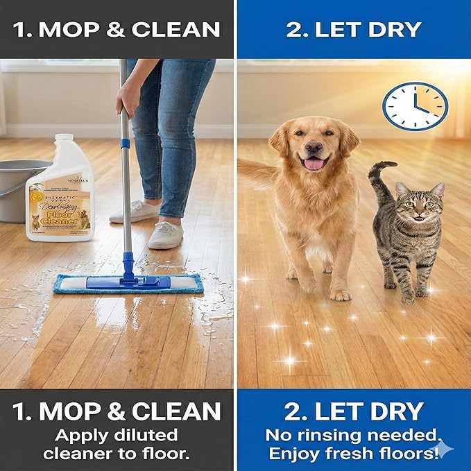 Pet Floor Cleaner – Enzyme Powered Odor Eliminator. Floor Cleaner for Mopping – Removes Urine & Stains – Deep Cleaner for Floors & Grout – Commercial-Grade Concentrate