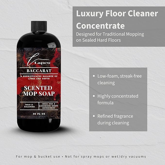 Luxury Floor Cleaner, Scented Mop Soap Concentrate | Hard Floor Cleaner for Tile, Vinyl, Laminate, LVP & Sealed Hardwood | Low-Foam, Streak-Free | 36 oz | Baccarat