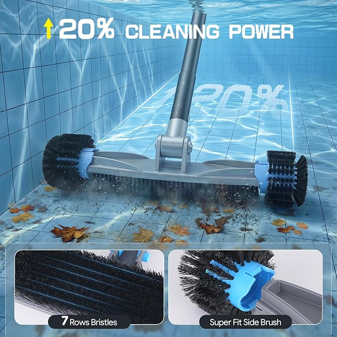 UIRWAY 3-in-1 Deluxe Swimming Pool Cleaning Kit - Includes Pool Brush with Detachable Side Round Ends, Deep Leaf Skimmer Net & Flat Fine Mesh Net for Inground & Above Ground Pools Cleaning(No Pole)