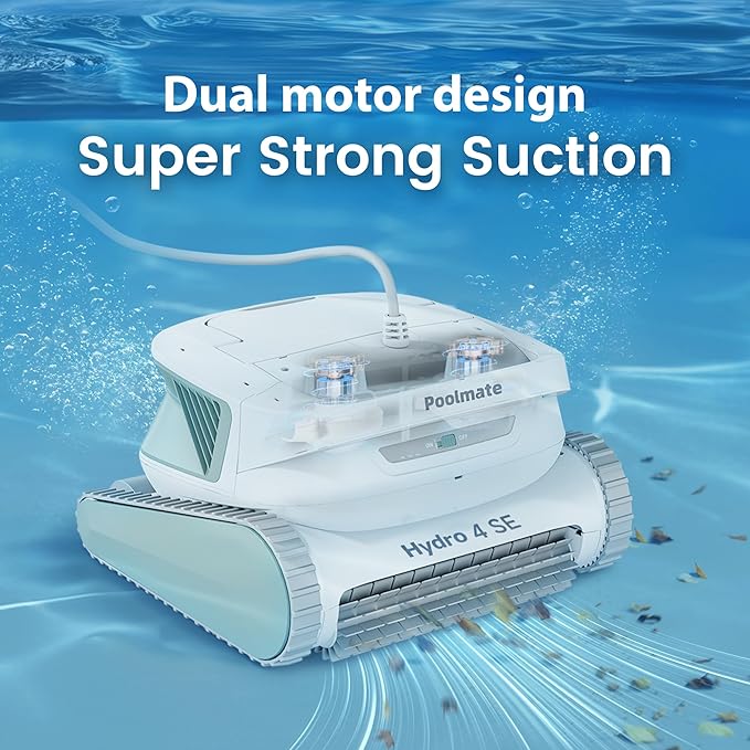 Hydro 4SE Robotic Pool Cleaner, S-Shaped Path/Auto Wall/Waterline Cleaning, 40FT Long Cable/4 Cleaning Modes, 4.1L Large Filter Basket Pool Vacuum Ideal for Inground/Above Pools