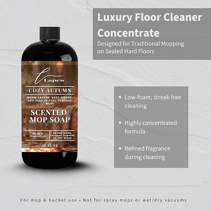 Luxury Floor Cleaner, Scented Mop Soap Concentrate | Hard Floor Cleaner for Tile, Vinyl, Laminate, LVP & Sealed Hardwood | Low-Foam, Streak-Free | 36 oz | Cozy Autumn