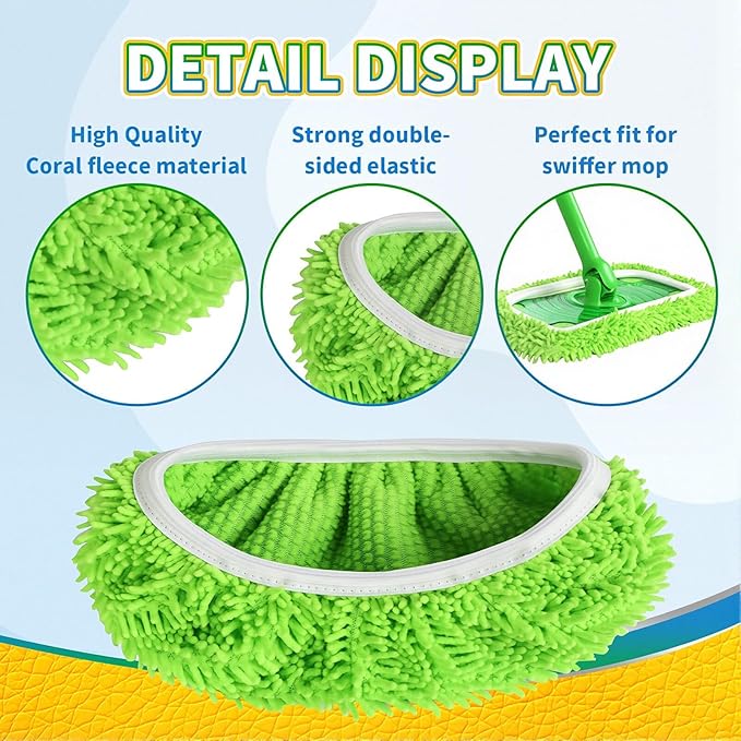 Chenille Mop Refill Pads for Home Use– Replacement Mop Heads for Floor Cleaning,Fits Most Standard Mops, for Hardwood Tile Laminate Floors (Gray 6PCS)