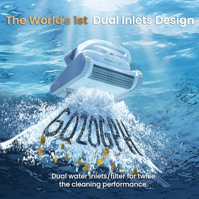 Hydro 3S Robotic Pool Cleaner, Cordless Automatic Pool Vacuum for Inground and Above Ground Pools, Smart Navigation, 300Min Runtime, Wall/Waterline Cleaning, Large Filter Basket, 4 Cleaning Modes