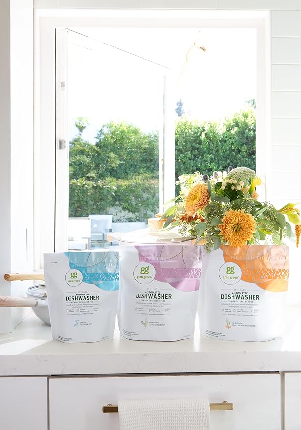 Grab Green Automatic Dishwashing Detergent Pods, 132 Count, Fragrance Free, Plant and Mineral Based, Superior Cleaning, Powerful Grease Removal, Brilliant Shine