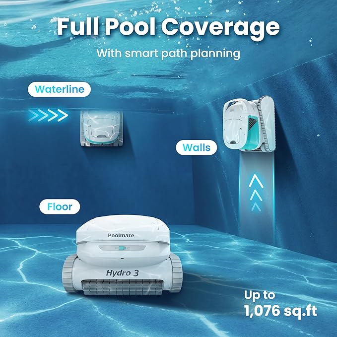 2026 Chasing Hydro 3 Robotic Pool Cleaner for Inground/Above Ground Pools, 150W Cordless Pool Vacuum, Max 200min Runtime, 4.1L Filter Basket, Auto Waterline/Wall Cleaning, Max 1076 sq.ft Coverage