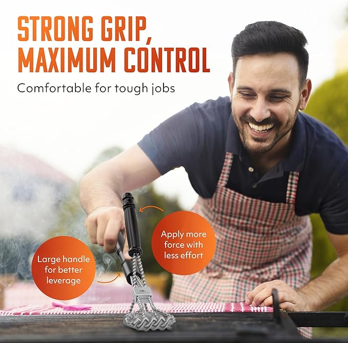 Brushtech Tactical Safety Grill Brush - Heavy-Duty BBQ Grill Cleaning Brush with Stainless Steel Springs, Large Handle for Deep Cleaning - Great, Made in USA