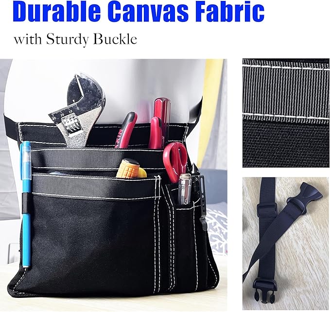 5-Pocket Utility Tool Belt Pouch for Men and Women, Adjustable Canvas Waist Belt Bag for Electrician Maintenance Gardening Carpentry, Durable Multi Work Apron for Tools & Accessories (Black)