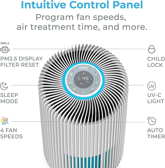 Pure Enrichment PureZone Turbo Smart Air Purifier for Large Rooms (1050 sq. ft. in 30 min.) - 5 Stage Filtration, Smartphone Compatible, Traps Germs, Smoke, & Dust (White)