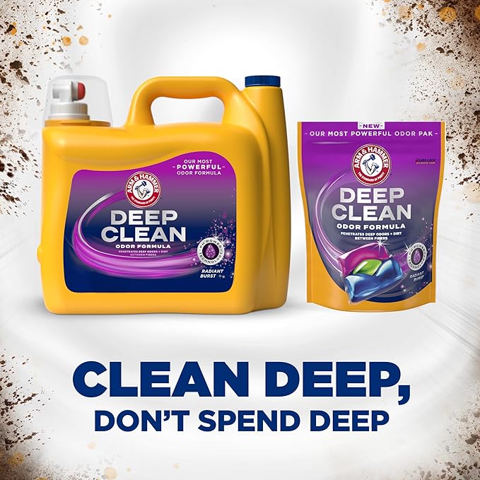 ARM & HAMMER™ Deep Clean Odor Formula Liquid Laundry Detergent, Laundry Odor Remover, Radiant Burst Scent, 150 Fl Oz, 100 Loads