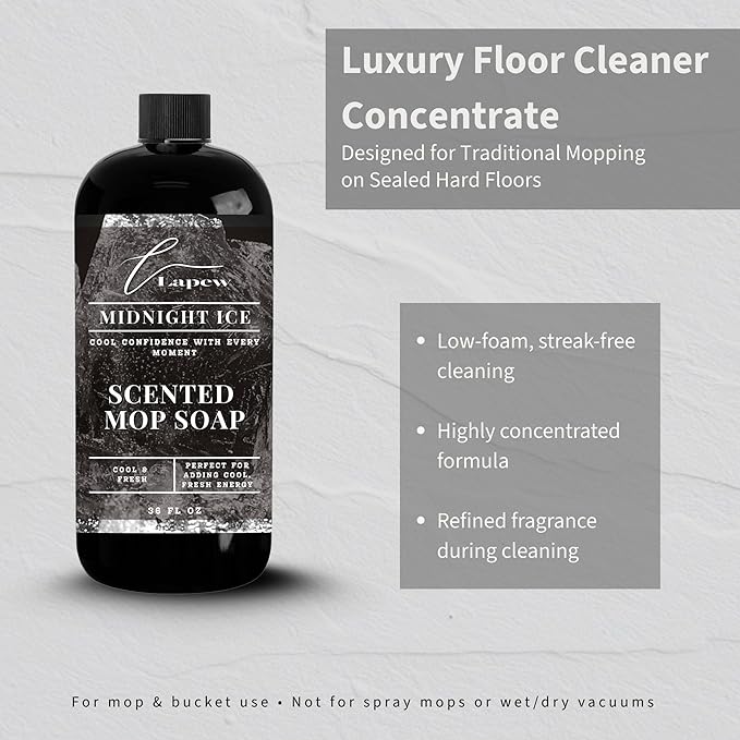 Luxury Floor Cleaner, Scented Mop Soap Concentrate | Hard Floor Cleaner for Tile, Vinyl, Laminate, LVP & Sealed Hardwood | Low-Foam, Streak-Free | 36 oz | Midnight Ice
