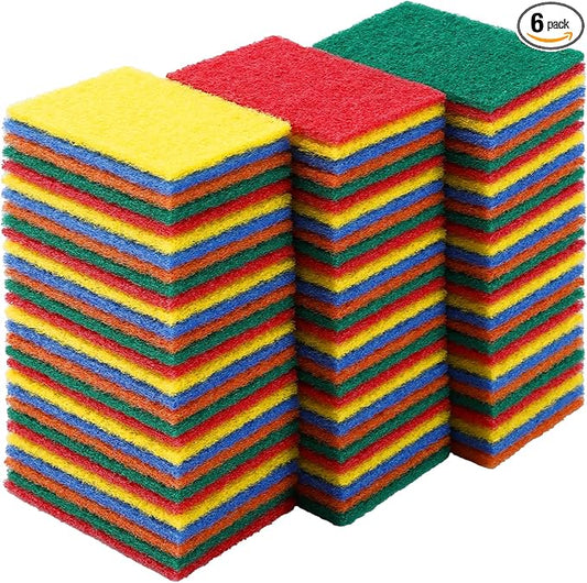 100 Pcs Scouring Pads,Heavy Duty Scour Pads,Dish Scrubber Scouring Pad,Reusable Non Scratch Household Scrub Pad for Dish Kitchen Scrubbers & Metal Grills,4.3 x 3 x 0.3 in (Multicolor)