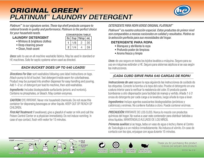 Ultra Fresh Liquid Laundry Detergent Washing Soap, 3X Platinum, 5 Gal, Original Green - Household Cleaning Supplies and Accessories for Clothing and Fabric Items
