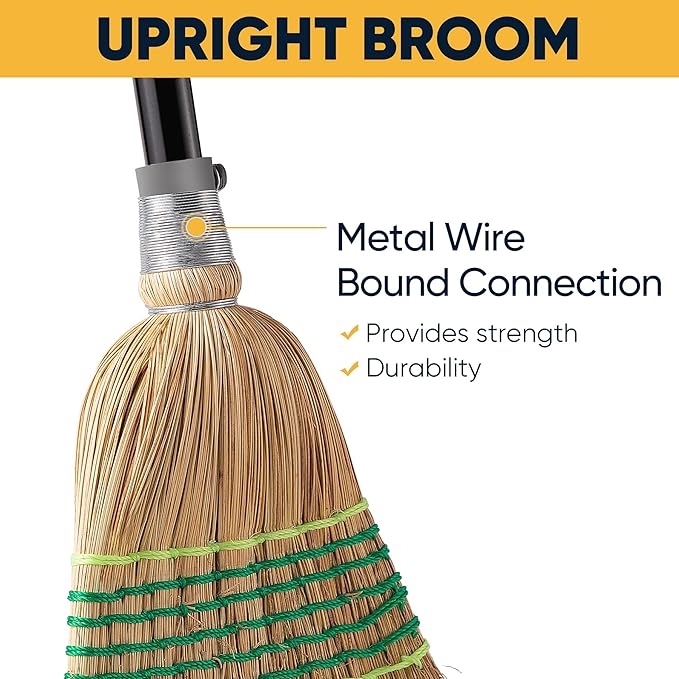 Yocada Heavy-Duty Corn Broom Commercial Indoor Outdoor Broom 59.8 inch Tall for Courtyard Garage Lobby Mall Market Floor Home Office Leaves Stone Dust Rubbish