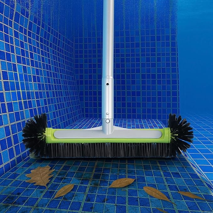 BoxedHome Swimming Pool Cleaning Kit with 10.5Ft Adjustable Aluminum Pole, 17.5" Rounded End Pool Brush Head & Deep Skimmer Net/Basket for Inground & Above Ground Pool