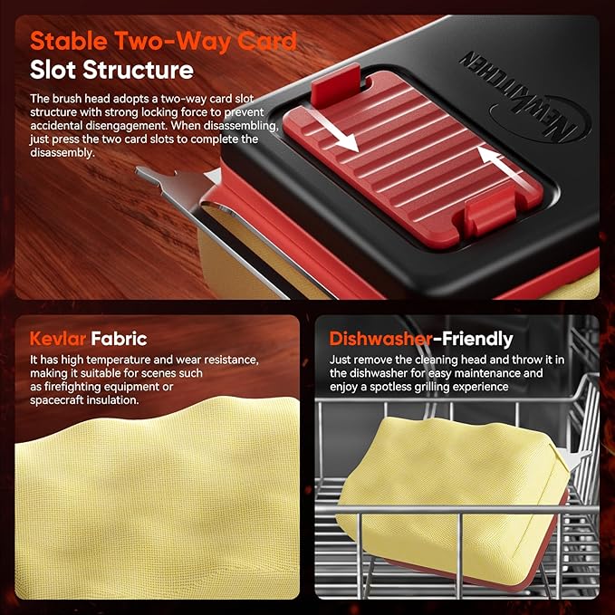 Grill Brush Bristle-Free Steam Cleaning, BBQ Brush Replaceable Heat-Resistant Kevlar Head with Grill Scraper Safe Barbecue Grill Cleaner