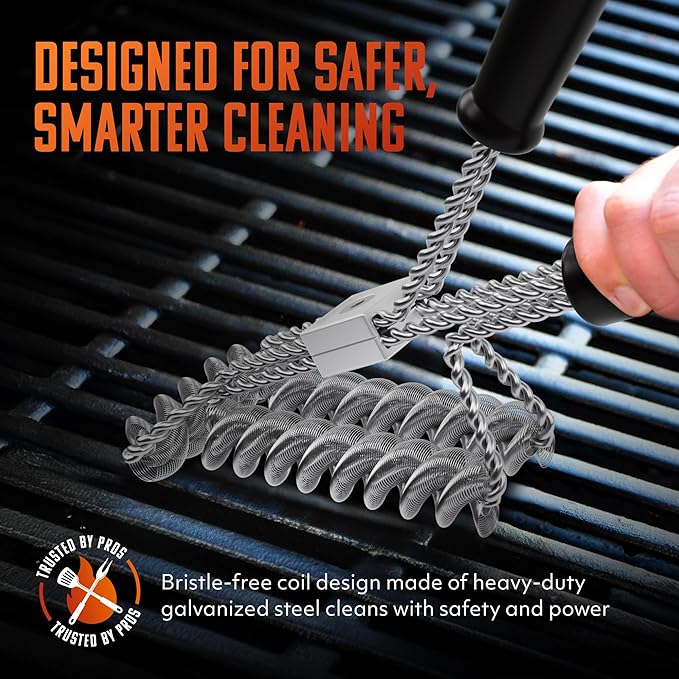 Brushtech Tactical Safety Grill Brush - Heavy-Duty BBQ Grill Cleaning Brush with Stainless Steel Springs, Large Handle for Deep Cleaning - Great, Made in USA