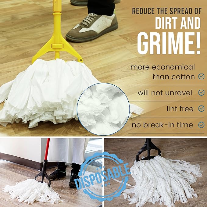 KLEEN HANDLER Disposable Industrial Mop Head Replacement, Non-Woven Cut End Floor Cleaning Wet Mop Head Refill (Pack of 3)