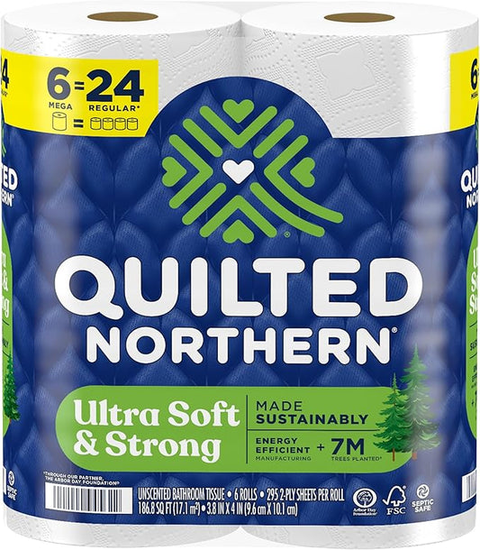 Quilted Northern Ultra Soft & Strong Toilet Paper, 6 Mega Rolls = 24 Regular Rolls, 5X Stronger*, Premium Soft Toilet Tissue