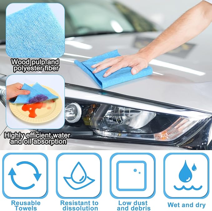 300 Sheets 9.84 x 13.78 in Disposable Shop Towels Bulk Heavy Duty Shop Towels Lint Free Paper Absorbent Anti Dissolution for Garage Car Work(Blue)