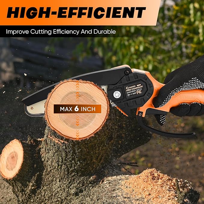 Saker Mini Chainsaw|6 Inch Chainsaws[2025 Upgraded]|Mini Cordless Electric Chain Saw|Small Handheld Portable Chain Saws Battery Powered Saws for Tree Trimmer and Garden,Valentine's Day Gifts