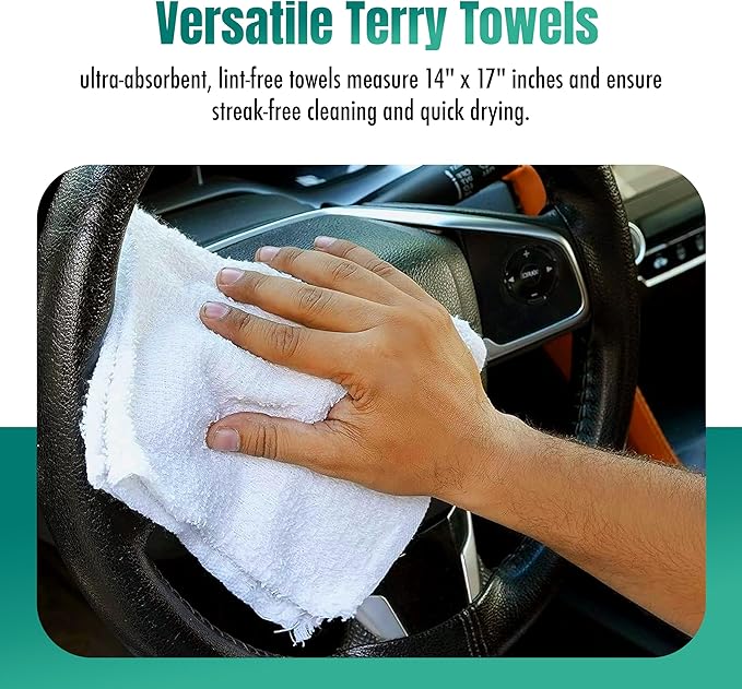 ZUPERIA Terry Towels Pack of 60 (14" X 17" Inches) 100% Cotton Terry Barmop Towels - Absorbent & Durable Bar Rags, Multipurpose Cleaning Rags for Home, Automotive & Garage Cleaning Supplies (White)