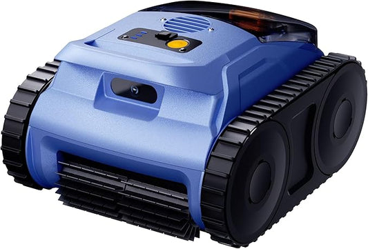 Cordless Robotic Pool Vacuum, Pool Cleaner with Track Drive & Sonar Navigation, 180W Brushless Motor, Wall & Waterline Climbing, 150-Min Runtime, for Inground Above-Ground 2150 Sq. Ft. (Navy Blue)