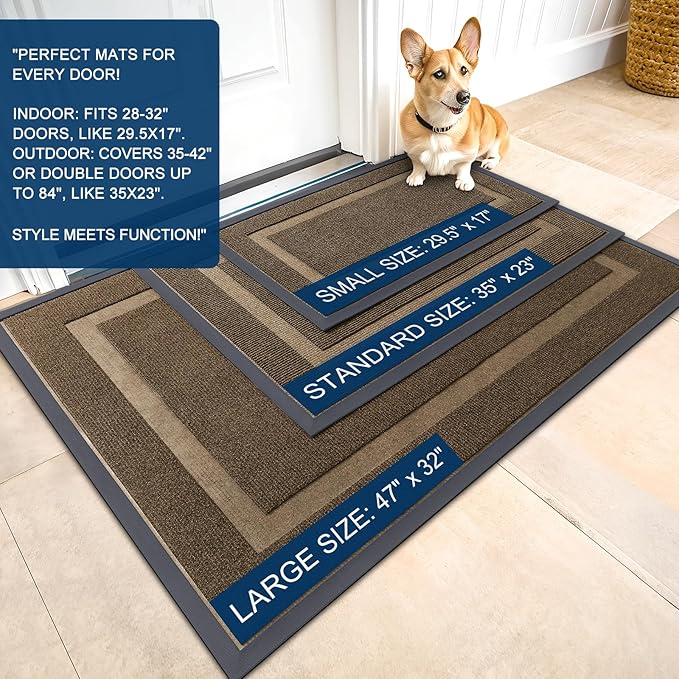 OLANLY Front Door Mat Indoor Outdoor Entrance, Waterproof All-Season, All-Weather Doormat, Sturdy Natural Rubber, Fade Resistant, Low Profile, Easy Clean Patio Porch Entryway Mat, 71x23, Brown