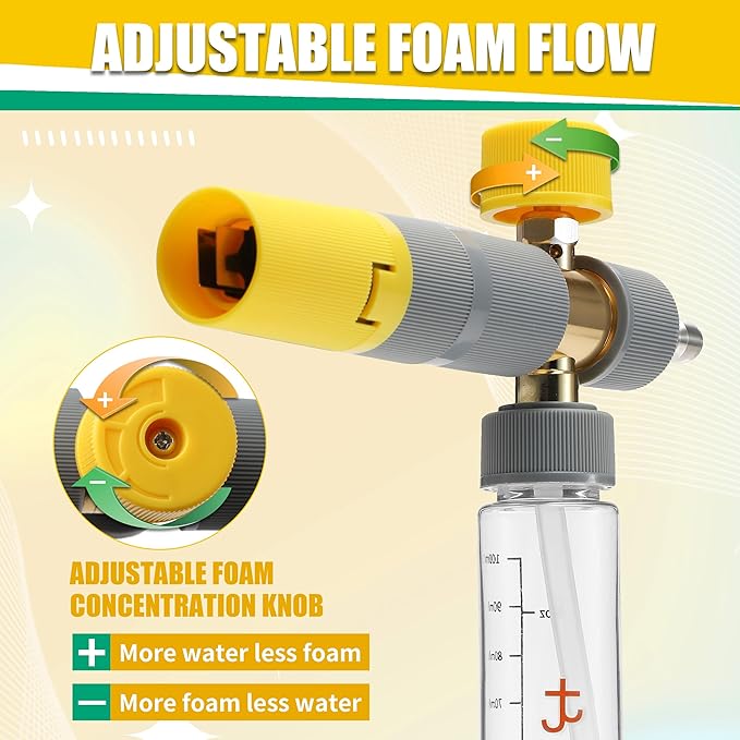 JOEJET Pressure Washer Gun with Mini Foam Cannon Dual Connector, Dual-Purpose Switch Spray Gun with 5 Power Washer Nozzle Tips, Dual Wand Foam Cannon, 1/4” Quick Connector
