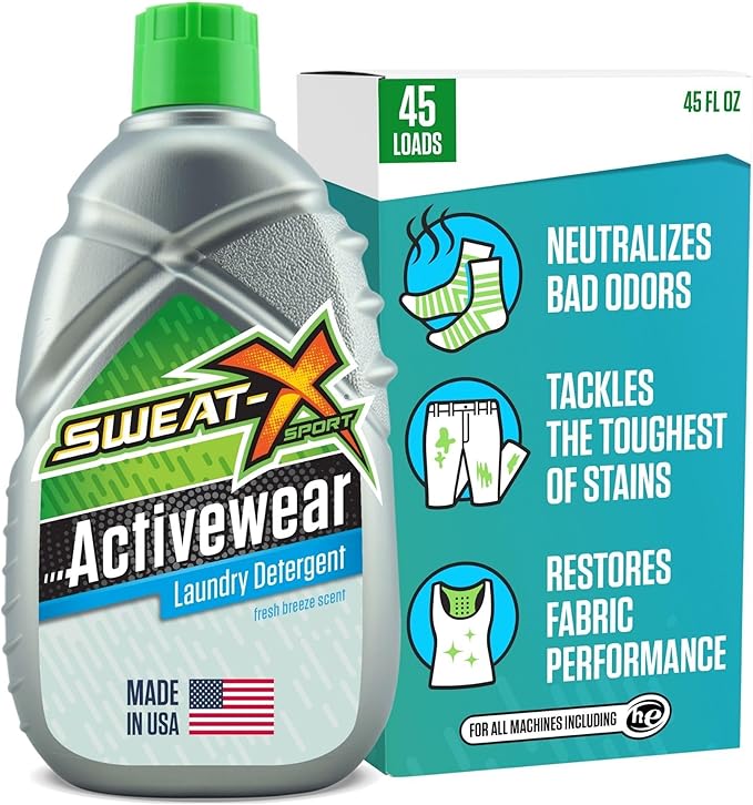 SWEAT X Original Activewear Laundry Detergent Liquid - Natural Washing Detergent for Activewear & Gym Clothes - Non Toxic Laundry Detergent for Sensitive Skin - Concentrated, 45 Loads (1 Bottle)