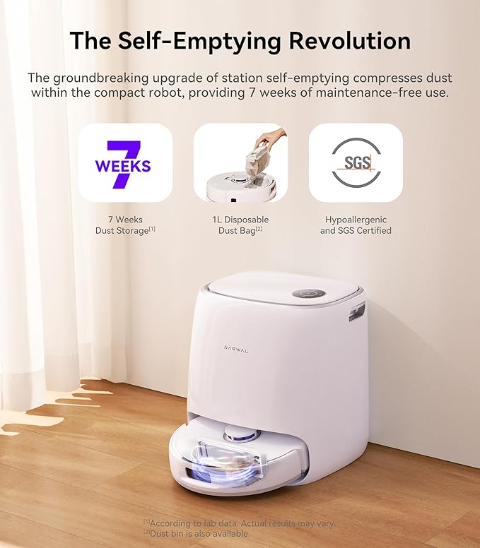 NARWAL Freo X Ultra Robot Vacuum and Mop Combo, 8200Pa Robot Mop & Vacuum, Auto MopDrying/Washing, Self-Empty, Zero-Tangling,DirtSenserm, Maintenance-Free Base Station, Self-Contained Dust Processing