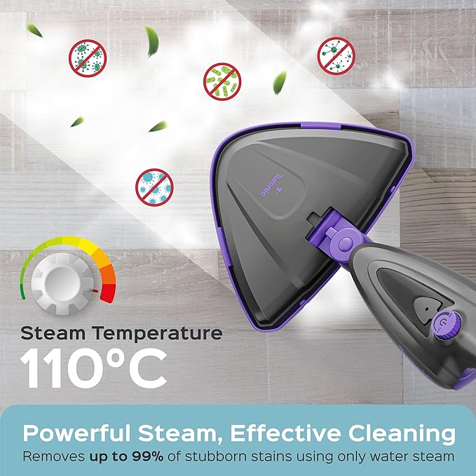 Turonic ST3 10-in-1 Steam Mop - 1500W Floor Steamer with Detachable Handle, 110°C Steam, 25-Min Runtime, Handheld Cleaner for Tile, Grout, Hardwood, Carpet, Upholstery, Chemical-Free Cleaning