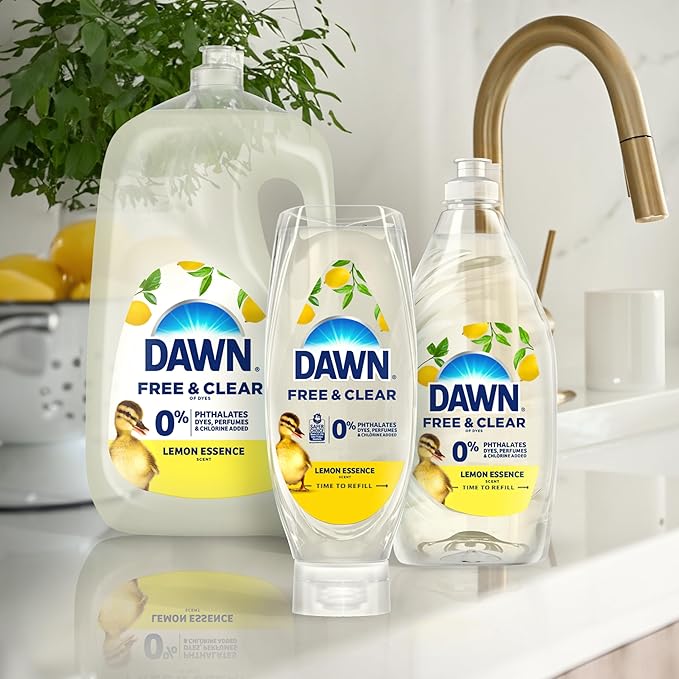 Dawn Free & Clear EZ-Squeeze Dish Soap Liquid, Dishwashing Liquid, Grease Removal, Lemon, 24.3 Fl Oz (Pack of 3)