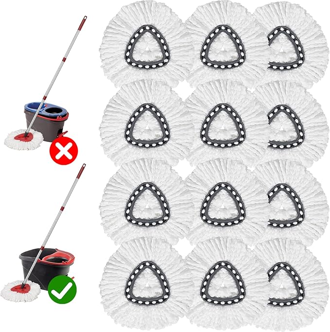 12-Pack Spin Mop Replacement Heads Compatible with Ocedar Mop Heads Replacements, Microfiber Spin Mop Refills Heads for Easy Wring, Mop Head Replacement for Easy House Cleaning Floor Mopping