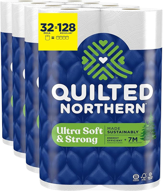 Quilted Northern Ultra Soft & Strong Toilet Paper, 32 Mega = 128 Regular Rolls, 5X Stronger, White, 2-Ply, Premium Toilet Tissue