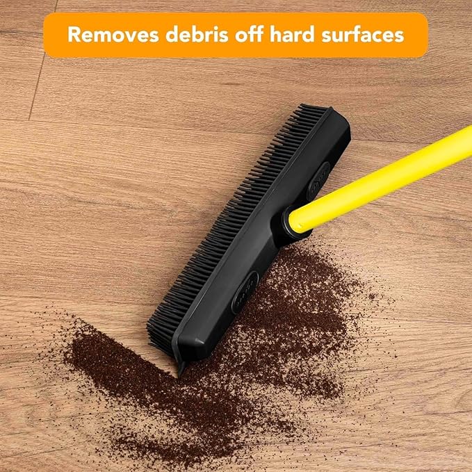 FURemover Sweep Pet Hair Rubber Broom with Carpet Rake and Squeegee, Ideal for Tile, Carpet and Hardwood, Disassembles for Easy Storage