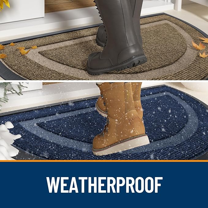 OLANLY Half Circle Door Mat Indoor Outdoor Entrance Welcome, Waterproof All-Season, All-Weather Doormat, Sturdy Natural Rubber, Low Profile, Easy Clean Patio Porch Entryway Mat, 59x34, Beige