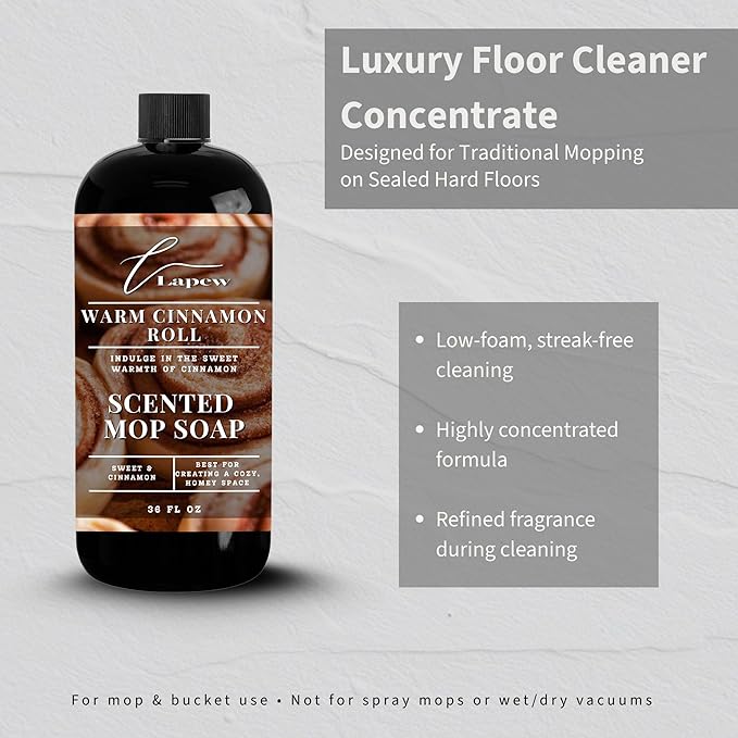 Luxury Floor Cleaner, Scented Mop Soap Concentrate | Hard Floor Cleaner for Tile, Vinyl, Laminate, LVP & Sealed Hardwood | Low-Foam, Streak-Free | 36 oz | Warm Cinnamon Roll