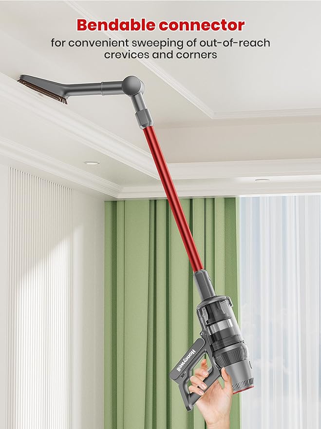 Honeywell Smart Cordless Vacuum Cleaner w/Automatic Adjustment, 10-in-1 Lightweight Stick with 3000mAh Battery 70Mins Runtime, Rechargeable Vacuum for Pet Hair/Carpet/All Floor, VC14, Graphite/Red