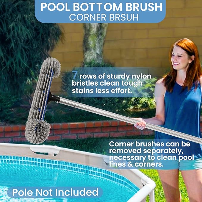 Poolvio Upgraded Pool Cleaning Kit – Weighted Vacuum Head with Wheels, 2-in-1 Pool Brush & Skimmer Net for Easy Debris Removal (No Pole)